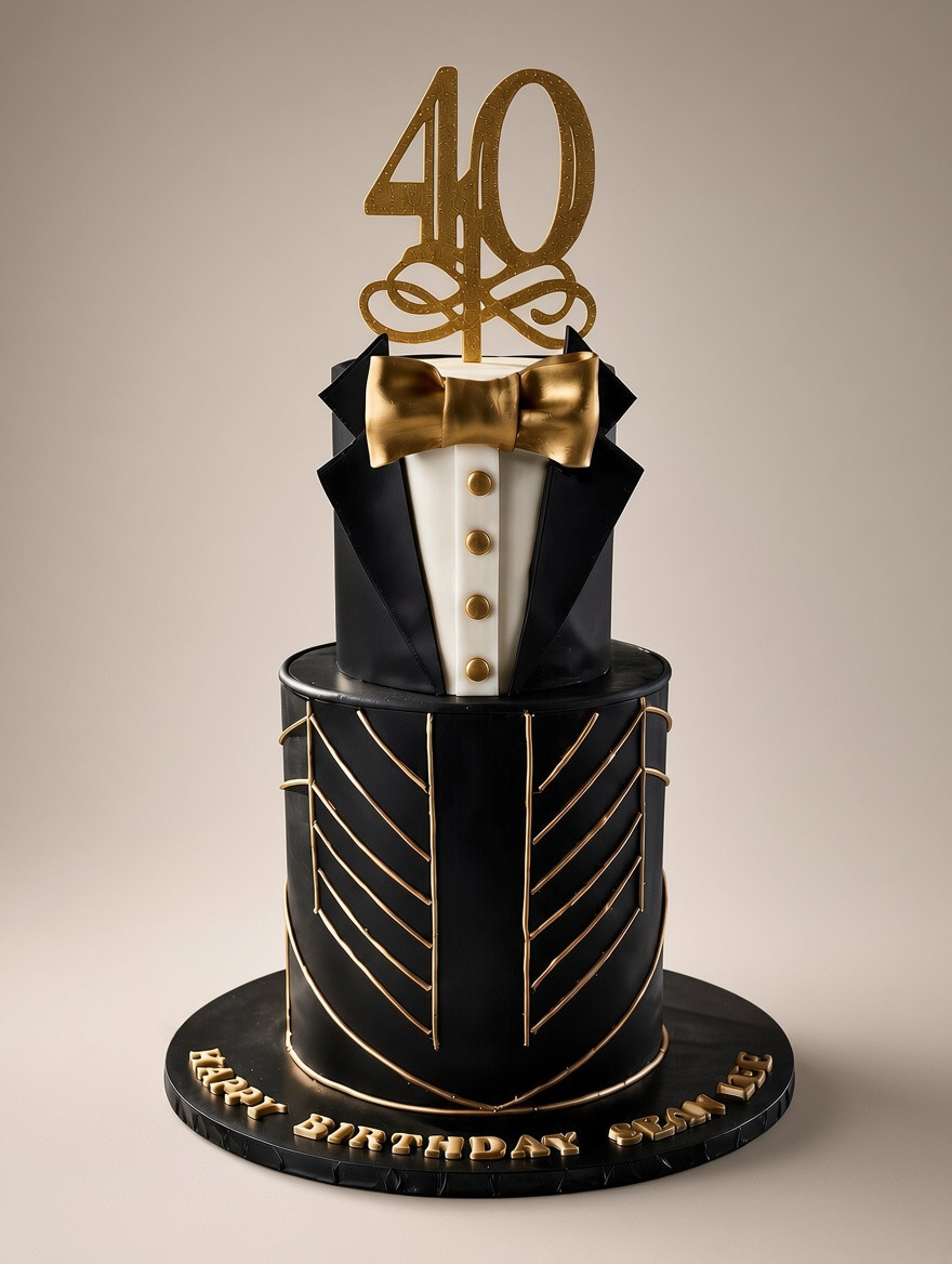 Black and gold custom 40th birthday cake by Cake Theory in Brossard