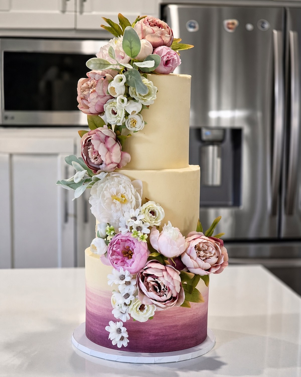 Luxury floral cake with elegant white and pink flowers