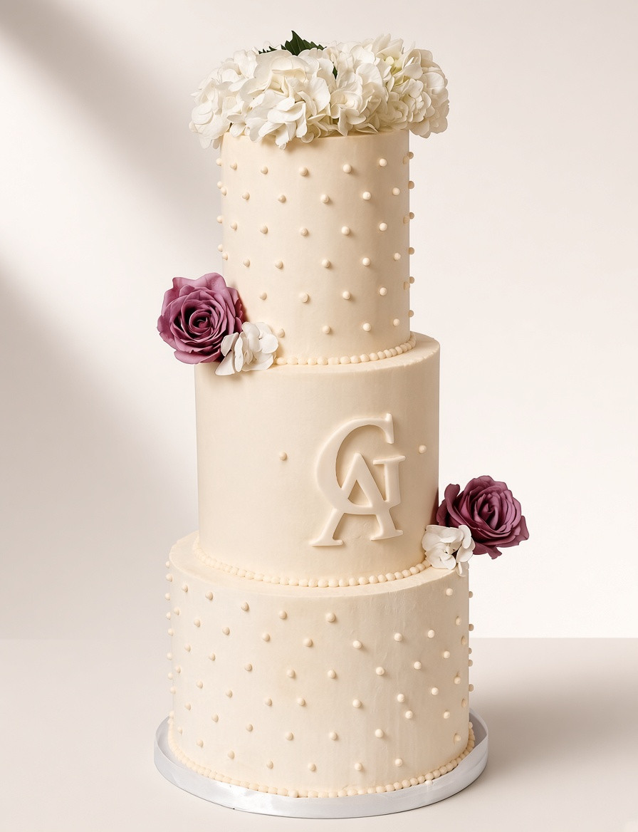 Monogram floral tiered cake Brossard