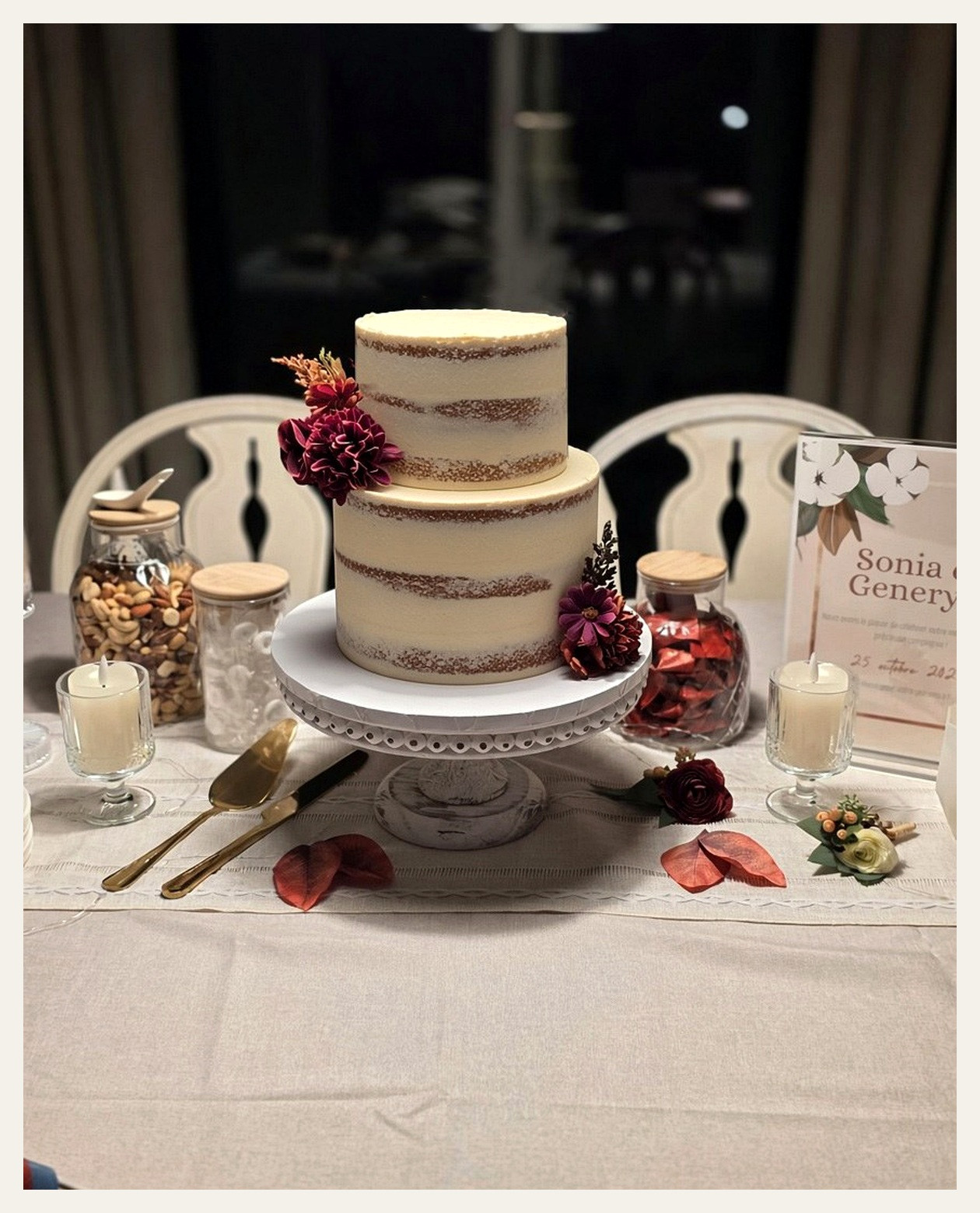 Rustic naked floral celebration cake